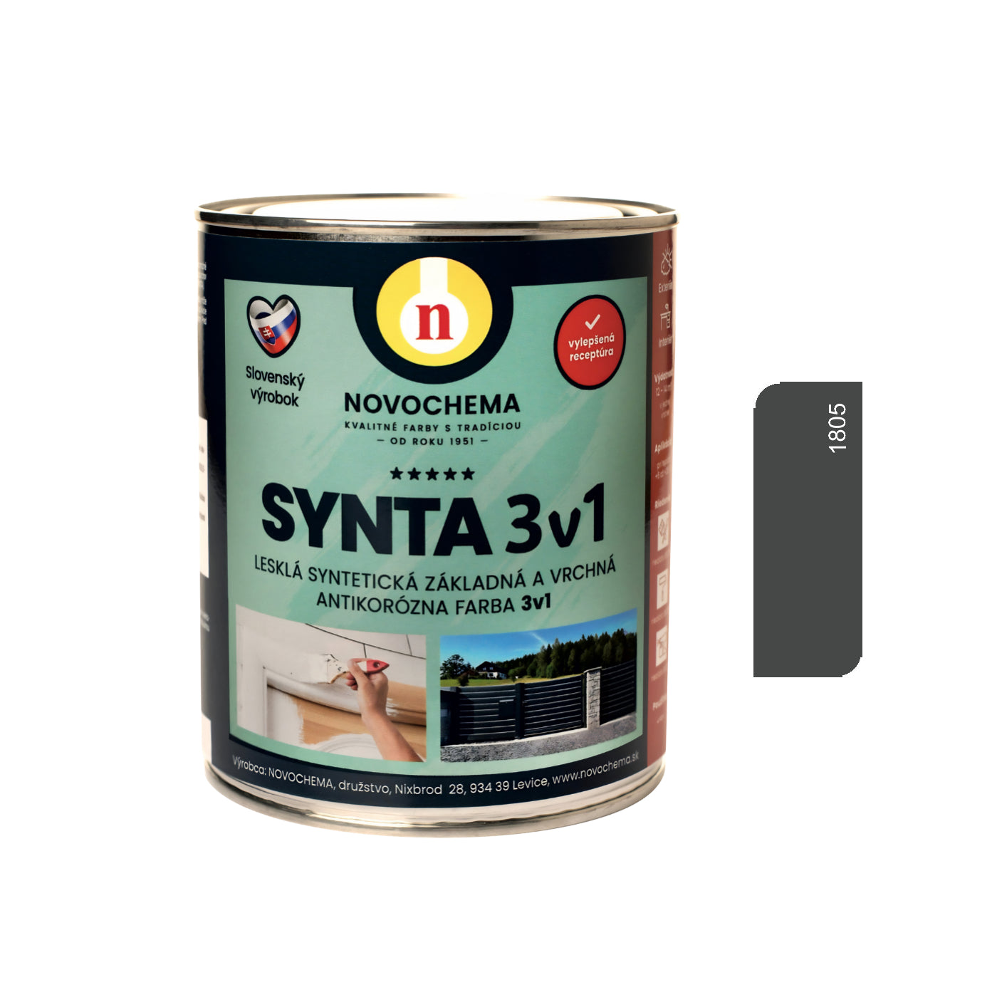NOVOCHEMA SYNTA 3v1 syntetická základní a vrchní antikorozní barva 3v1 - 1805 - Antracitová
