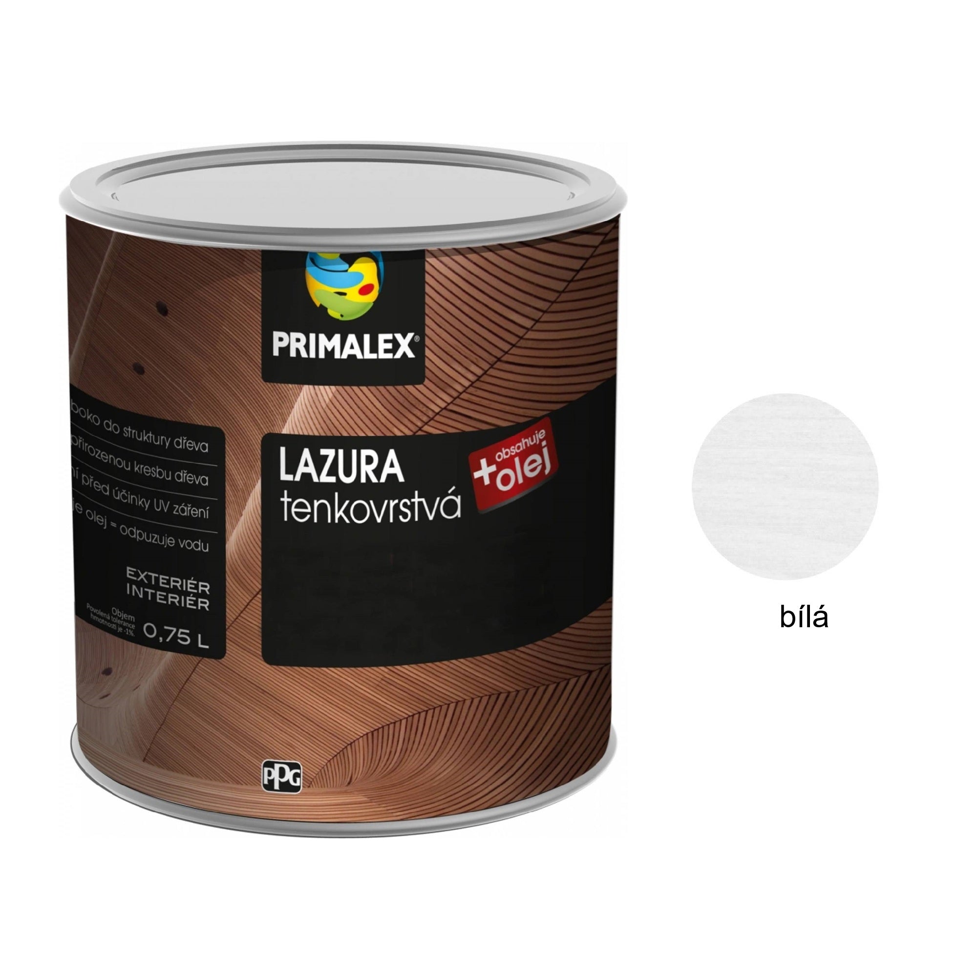 PRIMALEX LAZURA tenkovrstvá na dřevo - bílá