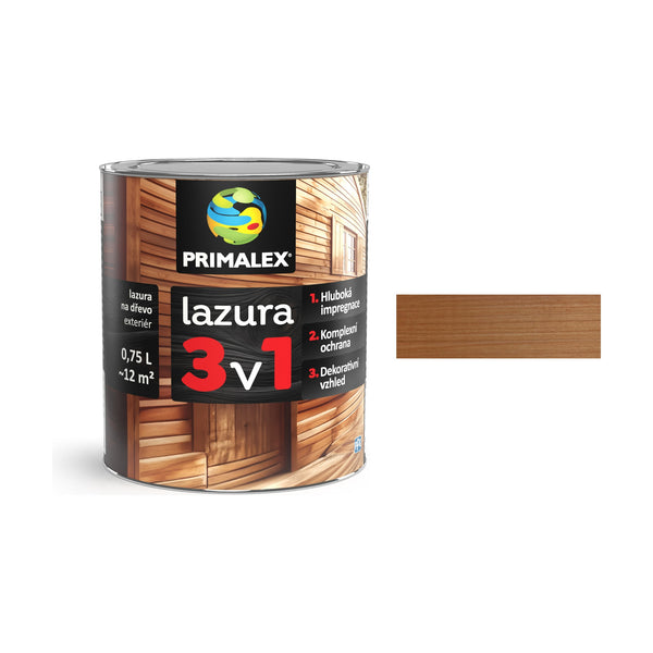 PRIMALEX lazura 3v1 cedr 0,75 l, tenkovrstvá lazura na dřevo