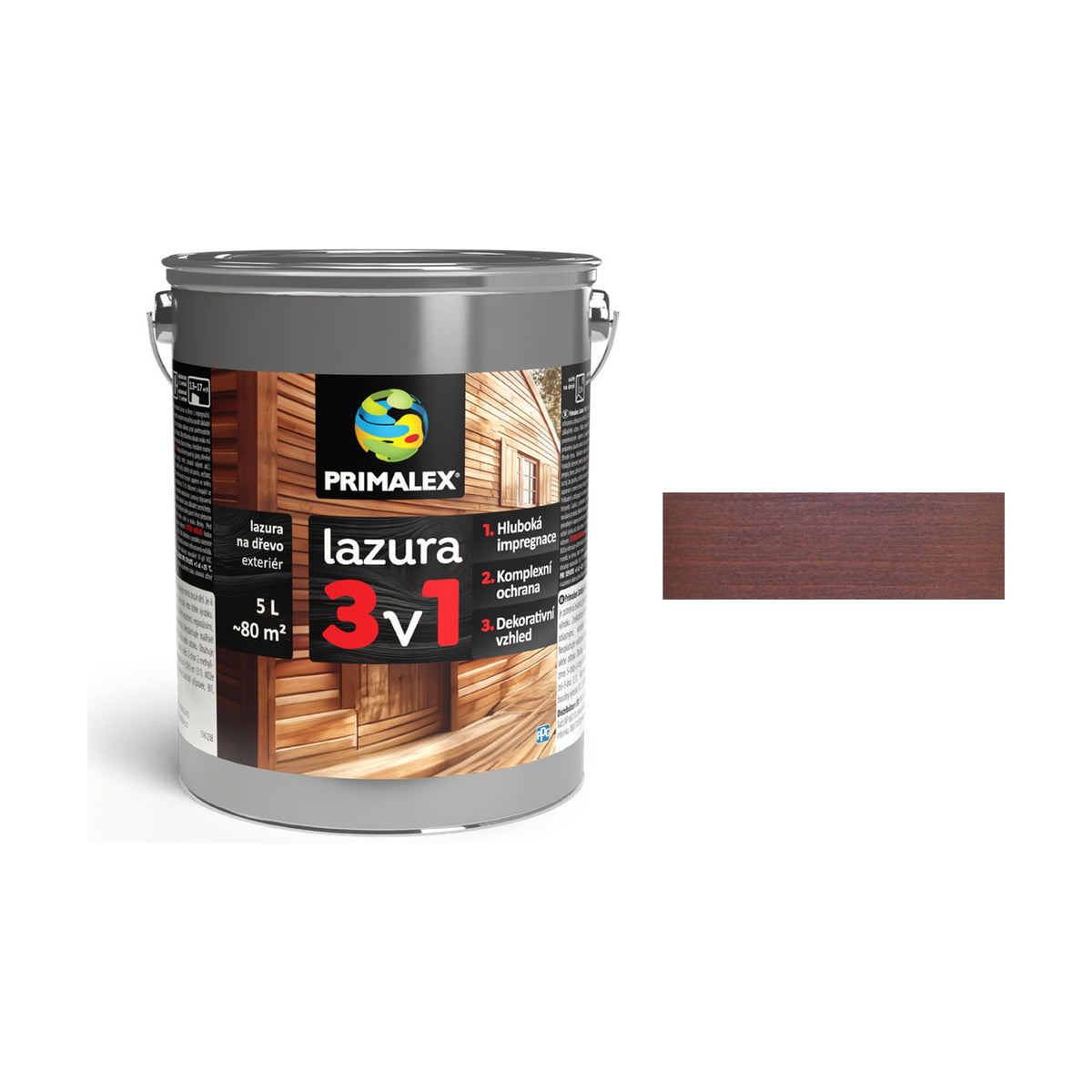PRIMALEX lazura 3v1 palisandr 5 l, tenkovrstvá lazura na dřevo