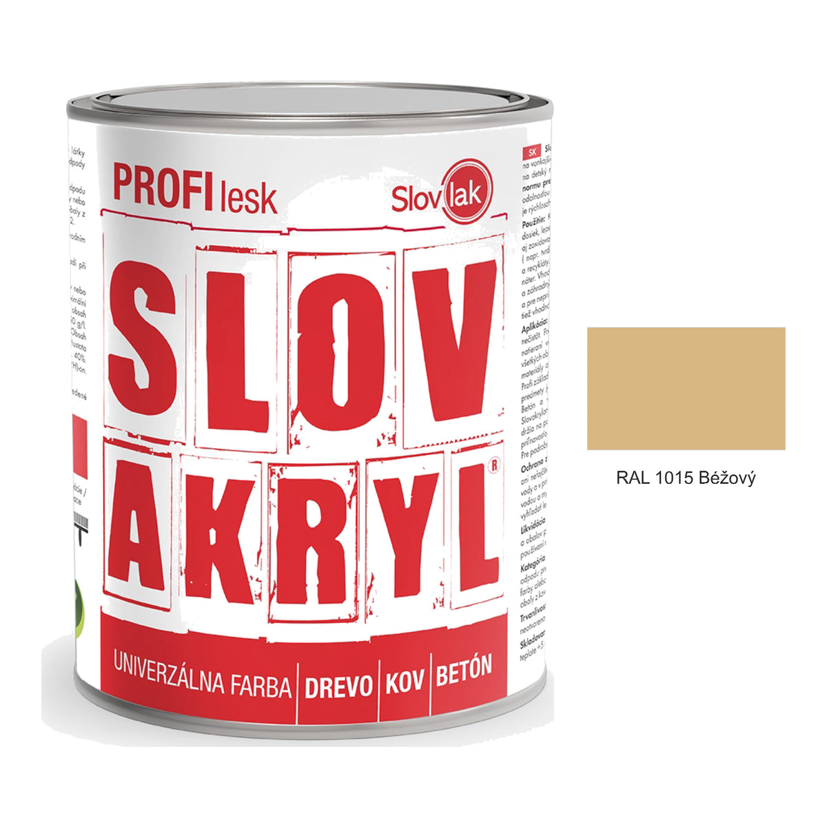 SLOVAKRYL PROFI lesk vodou ředitelná univerzální barva na dřevo, kov a beton - RAL 1015 Béžový