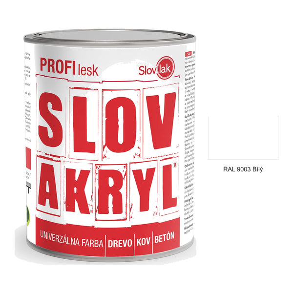 SLOVAKRYL PROFI lesk vodou ředitelná univerzální barva na dřevo, kov a beton - RAL 9003 Bílý
