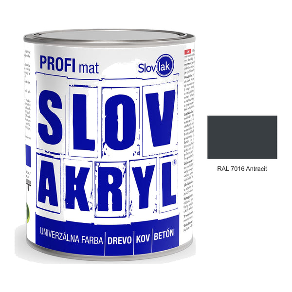 SLOVAKRYL PROFI mat vodou ředitelná univerzální barva na dřevo, kov a beton - RAL 7016 Antracit