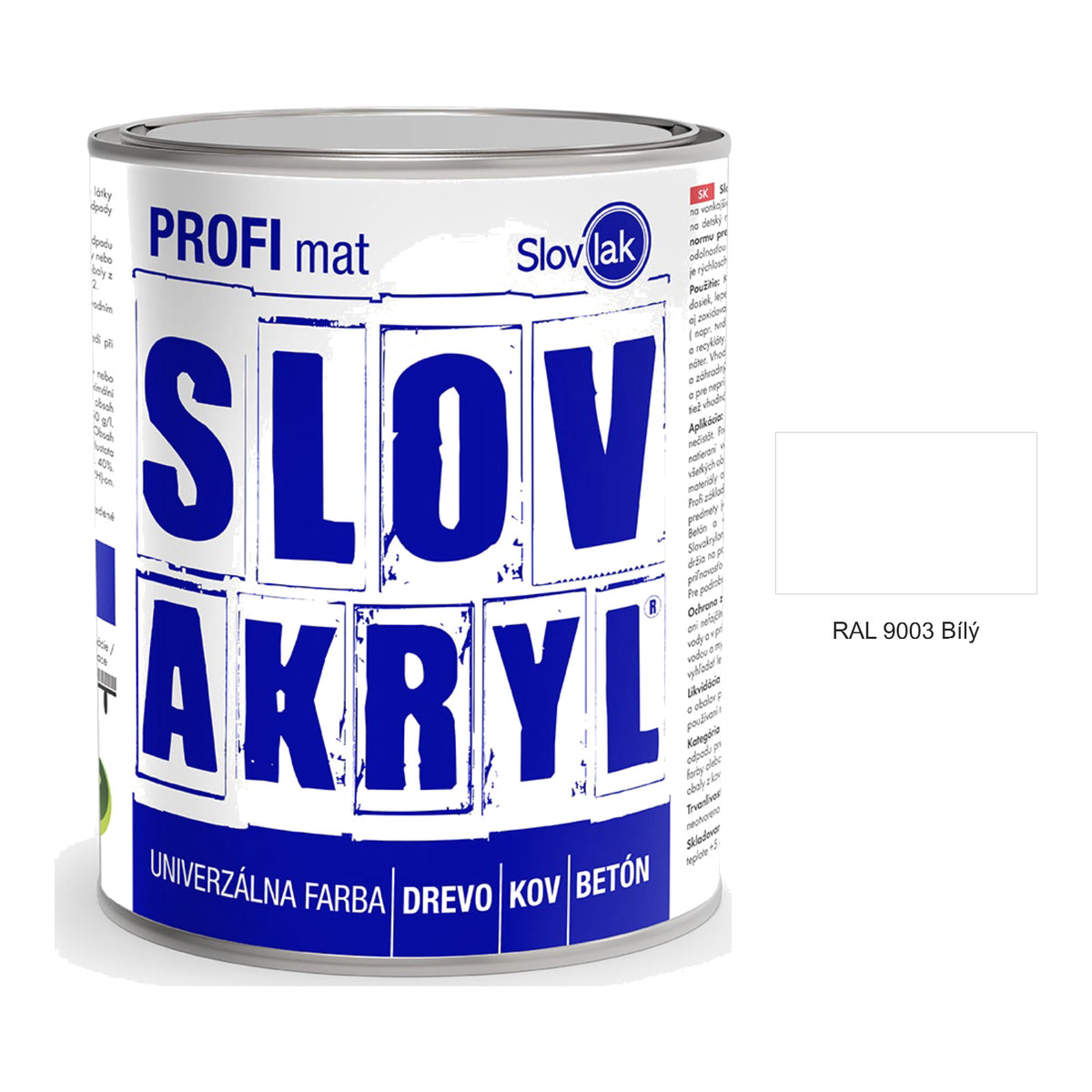 SLOVAKRYL PROFI mat vodou ředitelná univerzální barva na dřevo, kov a beton 0,75 kg