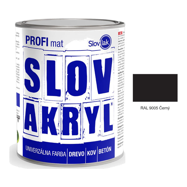 SLOVAKRYL PROFI mat vodou ředitelná univerzální barva na dřevo, kov a beton - RAL 9005 Černý