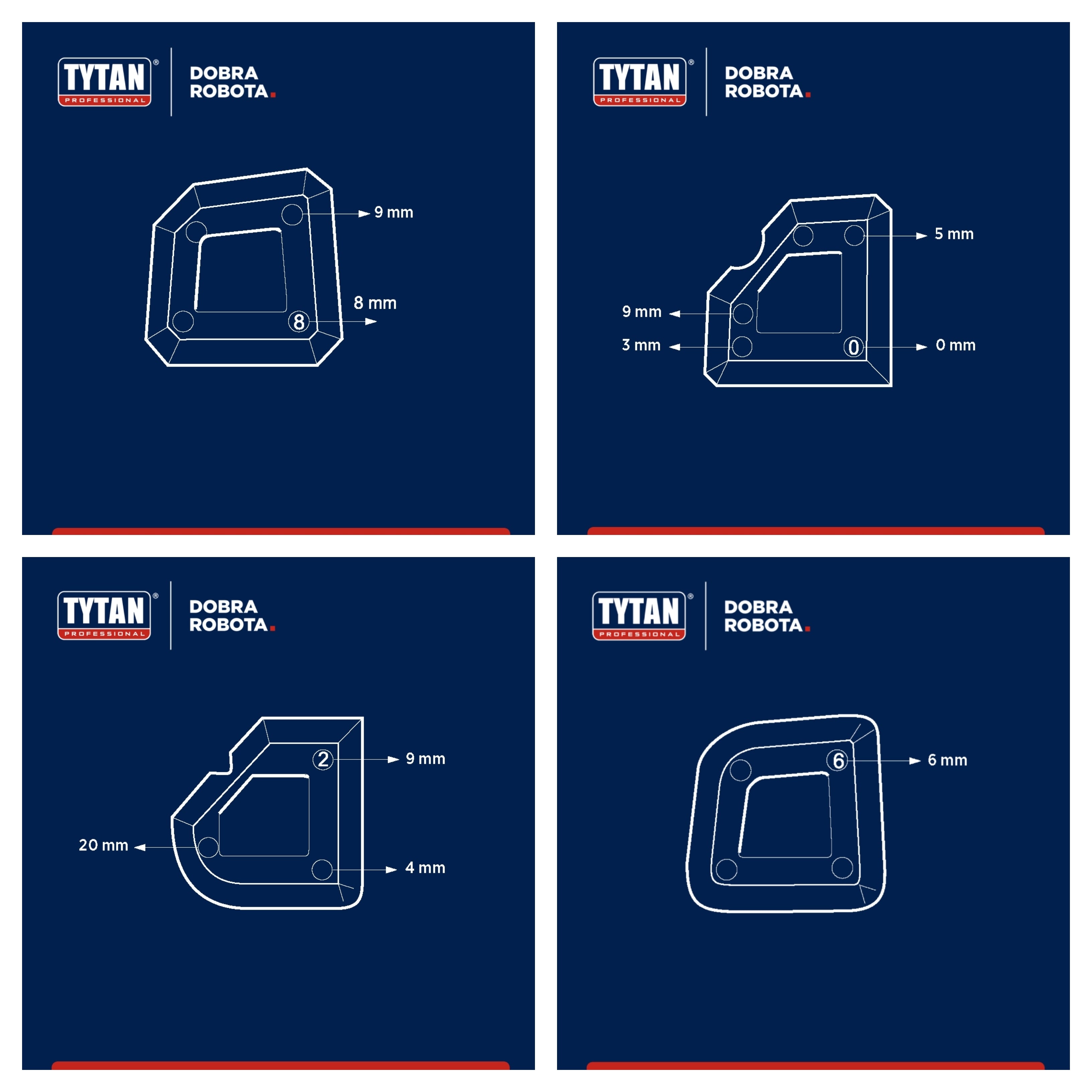 TYTAN JOINT FINGER SET sada 4 tmelařských stěrek_rozměry