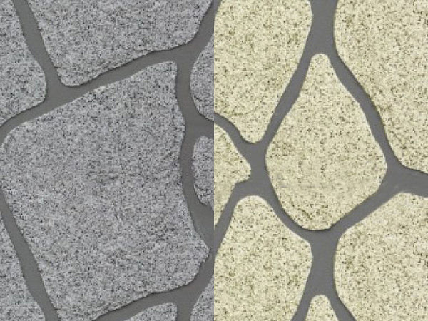 Weber šablona kámen vzhled povrchu po aplikaci - granit vlevo a sandstone vpravo