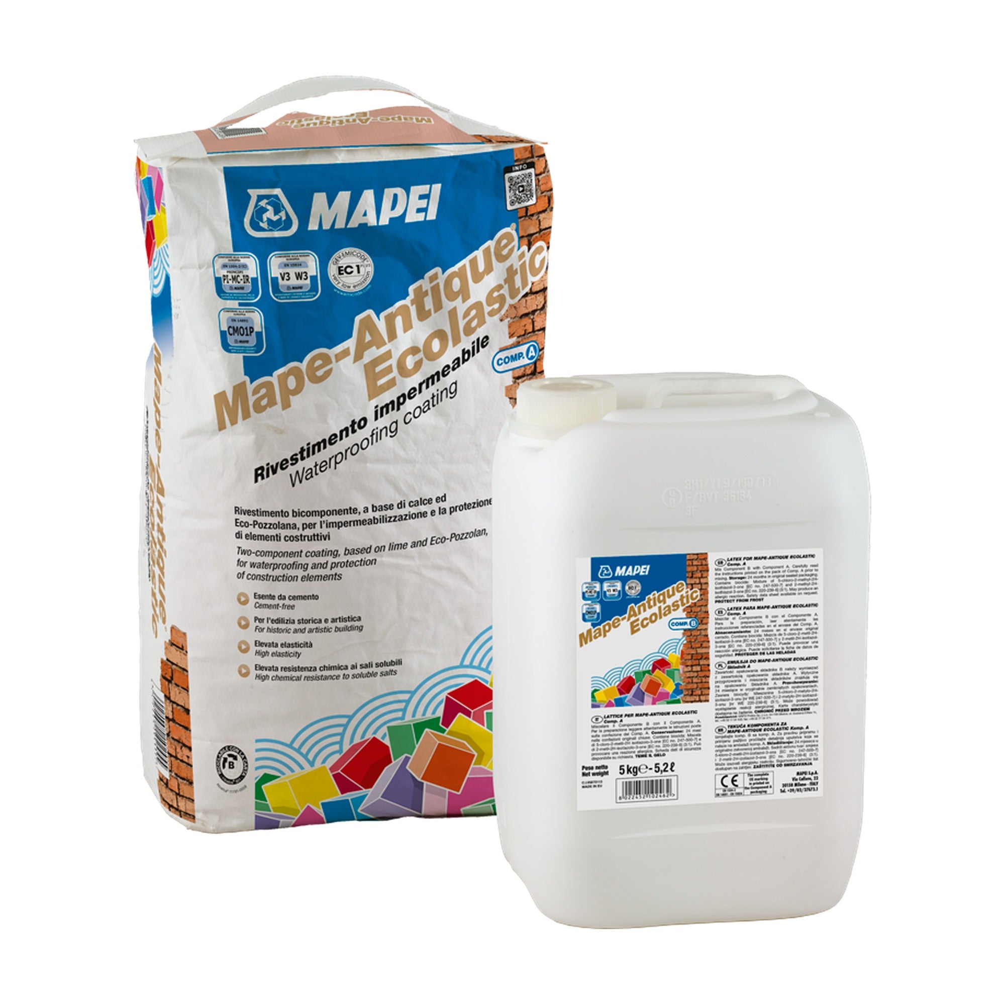 MAPEI Mape-Antique Ecolastic dvousložková elastická hydroizolační malta na historické zdivo 15 kg