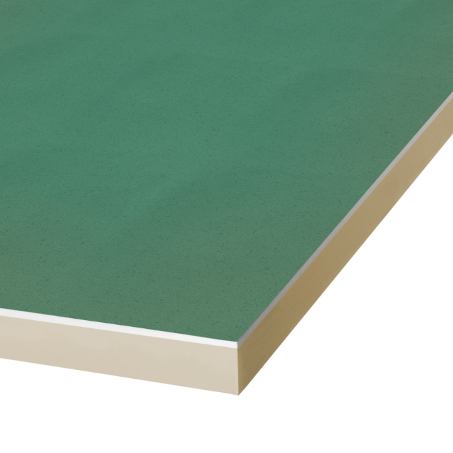 PIR deska s integrovaným sádrokartonem odolným proti vlhkosti H2 - Zelená 2600x1200 mm